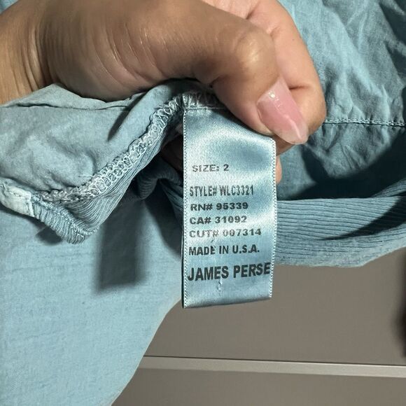 Standard James Perse Contrast Panel Rolled Sleeves V-Neck Button Shirt Blue 2 - Picture 8 of 9